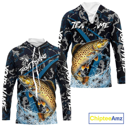 Custom Brown Trout Fishing Camo Long Sleeve Fishing Shirts, Personalized Trout Fishing Team Jerseys NQS11333