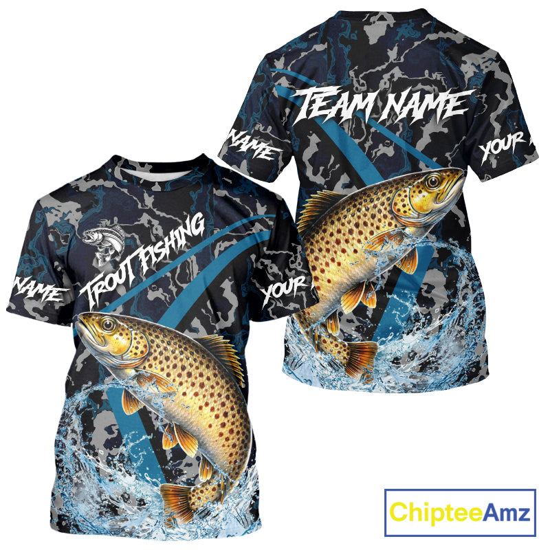 Custom Brown Trout Fishing Camo Long Sleeve Fishing Shirts, Personalized Trout Fishing Team Jerseys NQS11333