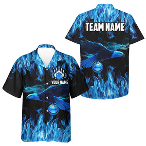 Blue Flame Eagle Custom Bowling Hawaiian Team Shirts, Fire Bowling button up shirt Outfit For Bowler NQS9440