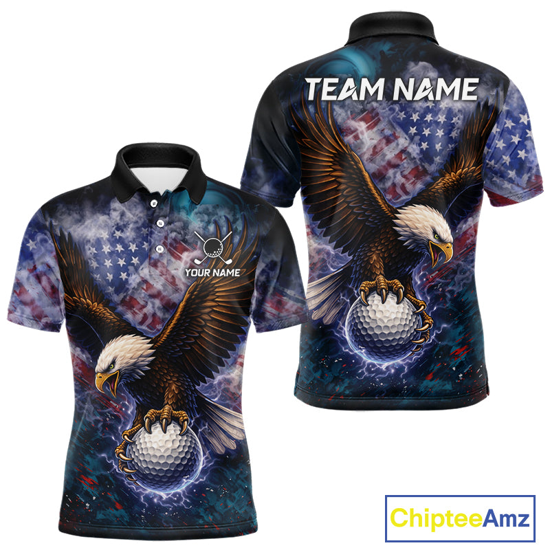 Smoke American Flag Eagle Mens golf polo shirts Custom patriotic golf outfit men, unique golf gifts NQS11541