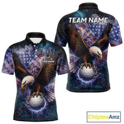 Smoke American Flag Eagle Mens golf polo shirts Custom patriotic golf outfit men, unique golf gifts NQS11541
