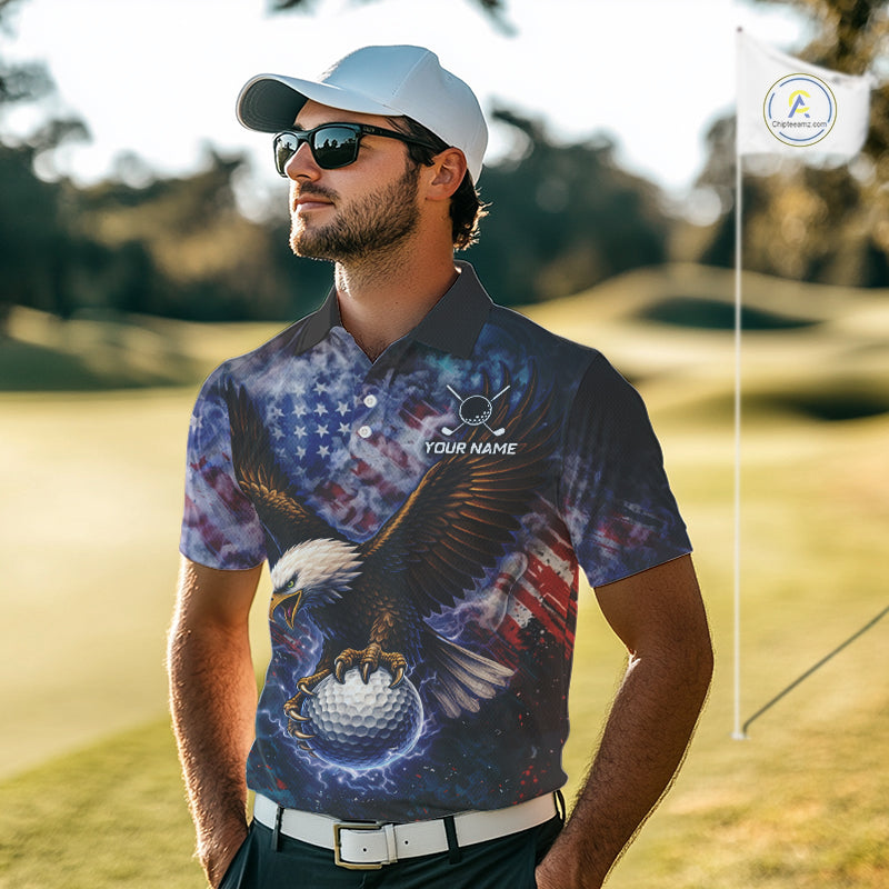 Smoke American Flag Eagle Mens golf polo shirts Custom patriotic golf outfit men, unique golf gifts NQS11541