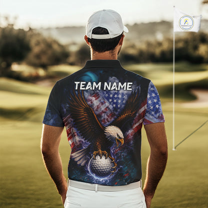 Smoke American Flag Eagle Mens golf polo shirts Custom patriotic golf outfit men, unique golf gifts NQS11541