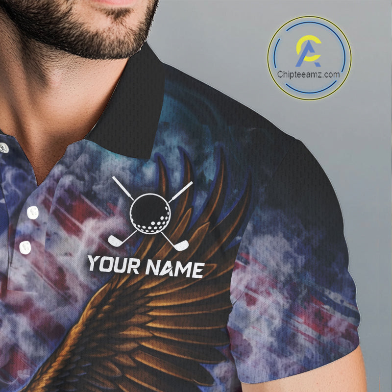 Smoke American Flag Eagle Mens golf polo shirts Custom patriotic golf outfit men, unique golf gifts NQS11541