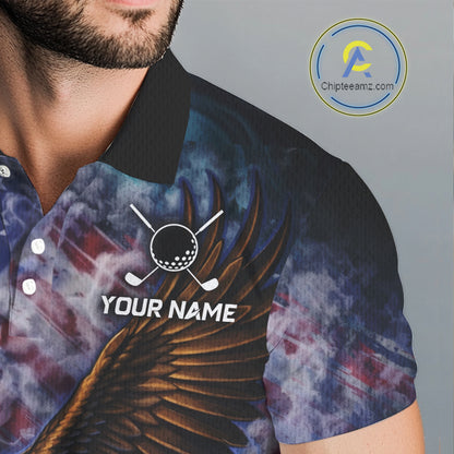 Smoke American Flag Eagle Mens golf polo shirts Custom patriotic golf outfit men, unique golf gifts NQS11541