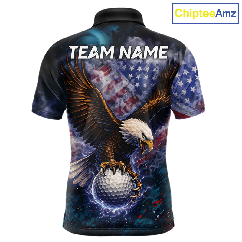 Smoke American Flag Eagle Mens golf polo shirts Custom patriotic golf outfit men, unique golf gifts NQS11541