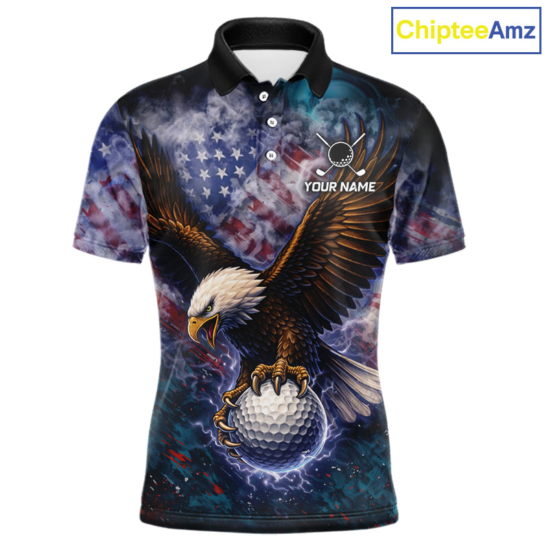 Smoke American Flag Eagle Mens golf polo shirts Custom patriotic golf outfit men, unique golf gifts NQS11541