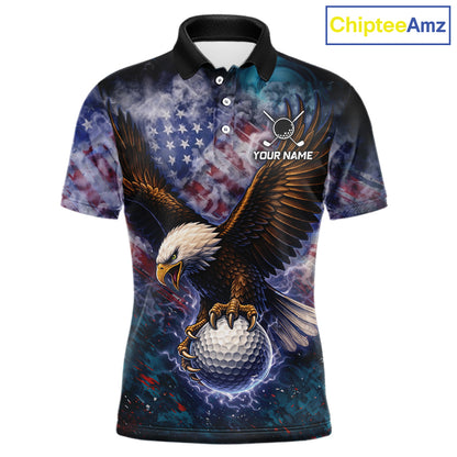 Smoke American Flag Eagle Mens golf polo shirts Custom patriotic golf outfit men, unique golf gifts NQS11541