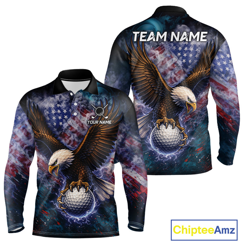 Smoke American Flag Eagle Mens golf polo shirts Custom patriotic golf outfit men, unique golf gifts NQS11541