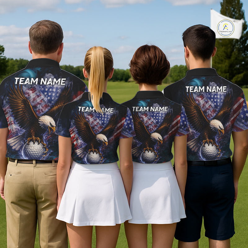 Smoke American Flag Eagle Mens golf polo shirts Custom patriotic golf outfit men, unique golf gifts NQS11541