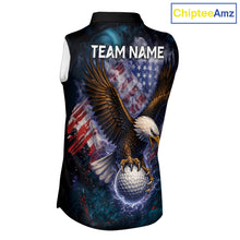 Load image into Gallery viewer, Smoke American Flag Eagle Womens sleeveless golf polo shirt Custom patriotic golf outfit ladies NQS11541