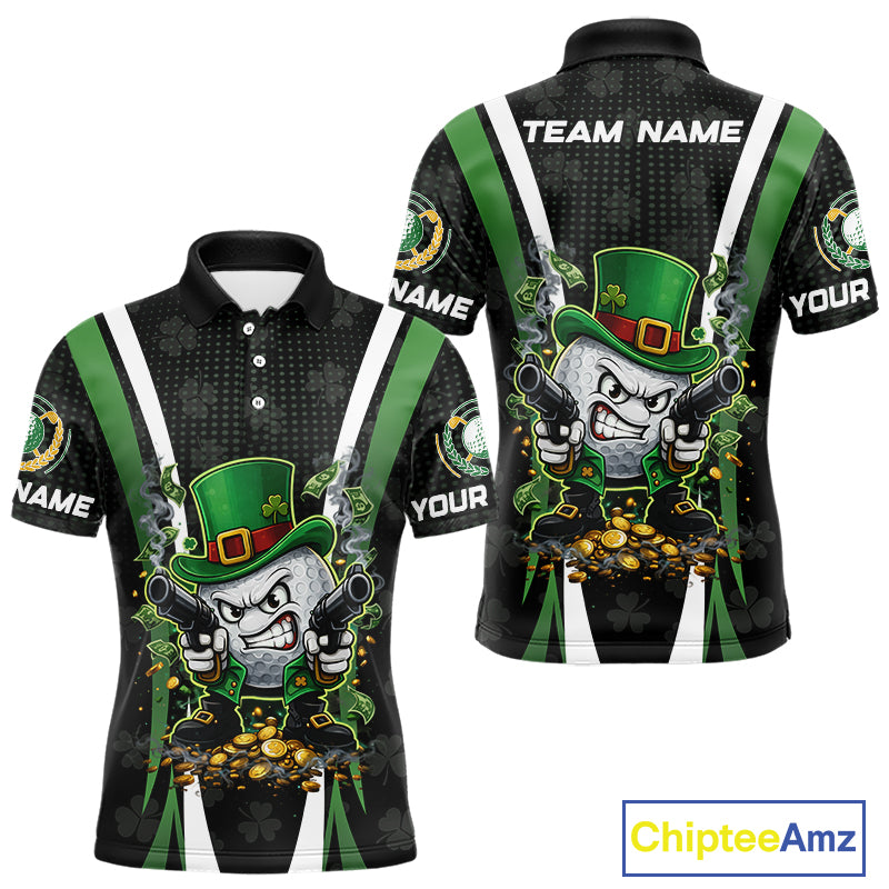 Funny St Patrick cowboy golf ball gunner black and green Mens golf polo shirts Custom golf outfit men NQS11542