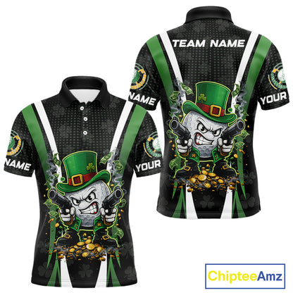 Funny St Patrick cowboy golf ball gunner black and green Mens golf polo shirts Custom golf outfit men NQS11542