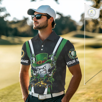 Funny St Patrick cowboy golf ball gunner black and green Mens golf polo shirts Custom golf outfit men NQS11542