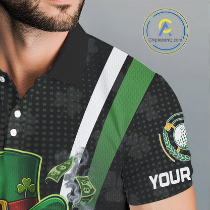 Funny St Patrick cowboy golf ball gunner black and green Mens golf polo shirts Custom golf outfit men NQS11542