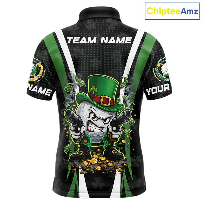 Funny St Patrick cowboy golf ball gunner black and green Mens golf polo shirts Custom golf outfit men NQS11542