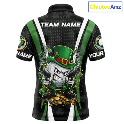 Funny St Patrick cowboy golf ball gunner black and green Mens golf polo shirts Custom golf outfit men NQS11542