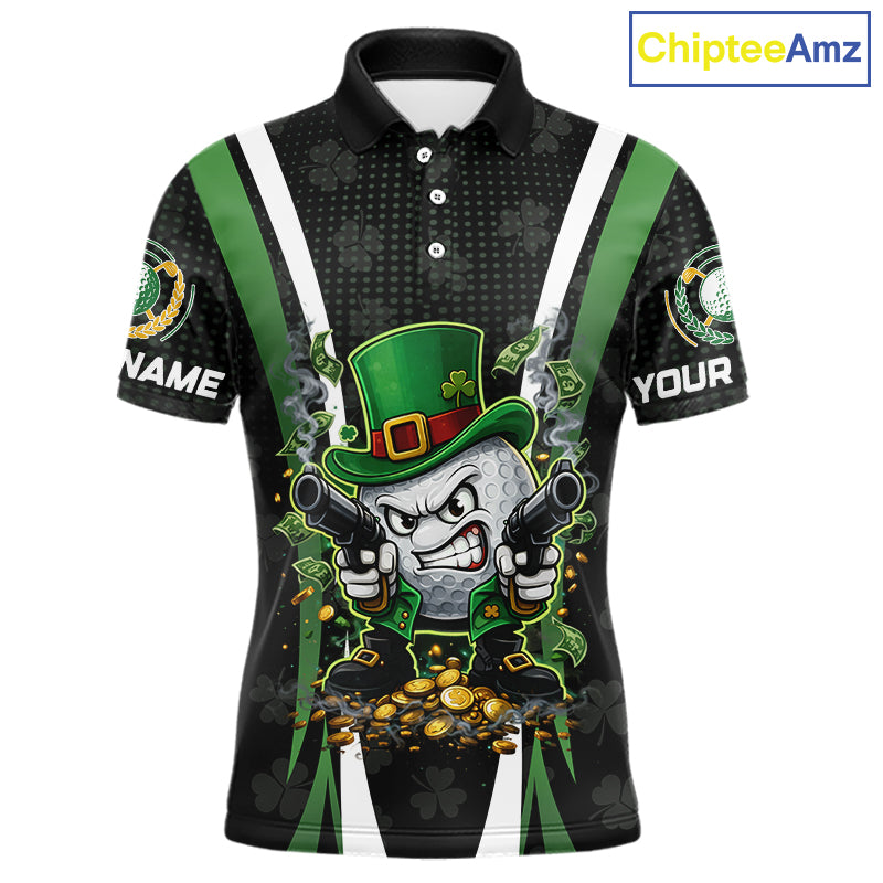 Funny St Patrick cowboy golf ball gunner black and green Mens golf polo shirts Custom golf outfit men NQS11542