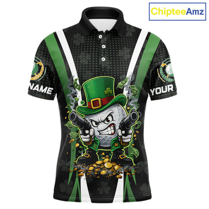 Funny St Patrick cowboy golf ball gunner black and green Mens golf polo shirts Custom golf outfit men NQS11542