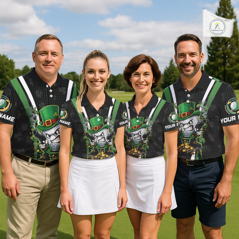 Funny St Patrick cowboy golf ball gunner black and green Mens golf polo shirts Custom golf outfit men NQS11542