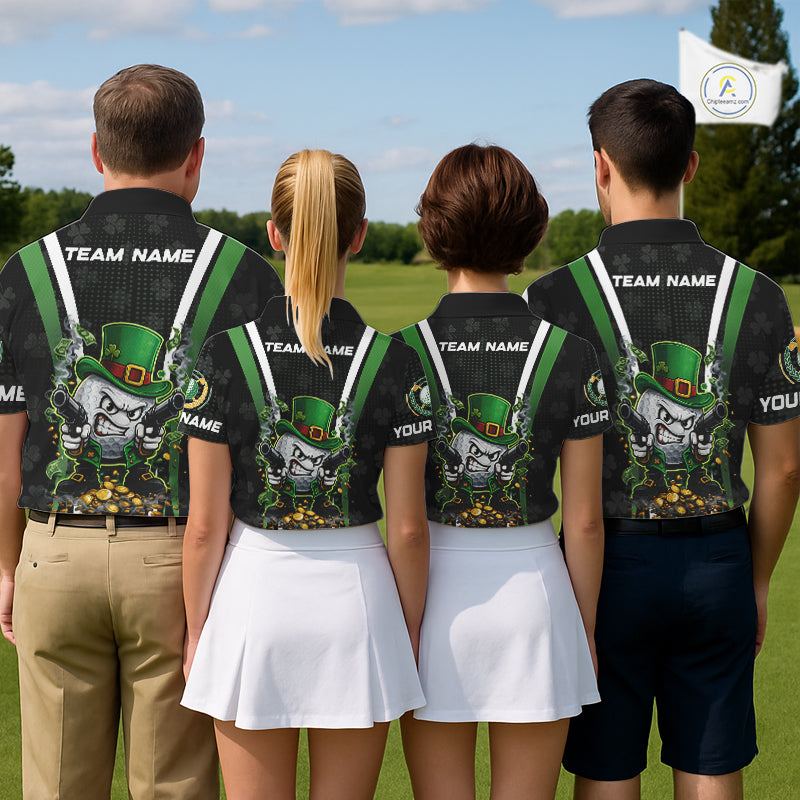Funny St Patrick cowboy golf ball gunner black and green Mens golf polo shirts Custom golf outfit men NQS11542