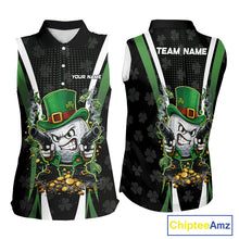Load image into Gallery viewer, Funny St Patrick cowboy golf ball gunner Womens sleeveless golf polo shirt Custom ladies golf outfit NQS11542