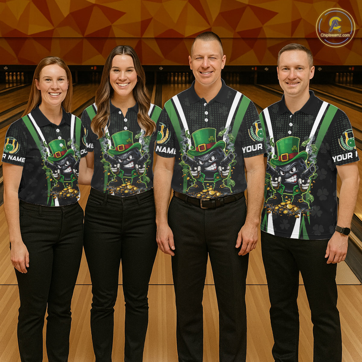Funny St Patrick cowboy gunner Bowling Polo, 1/4 zip shirts For Men Custom Team Bowling Jerseys NQS11543