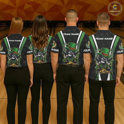 Funny St Patrick cowboy gunner Bowling Polo, 1/4 zip shirts For Men Custom Team Bowling Jerseys NQS11543