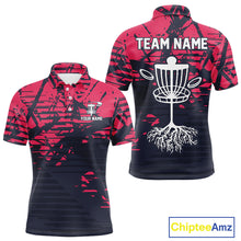 Load image into Gallery viewer, Pink and navy Camo Mens Disc golf polo shirts Custom team disc golf apparel NQS10020