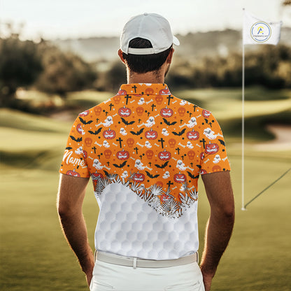 Personalized funny orange Halloween pattern mens golf polo shirts best mens golf wears NQS10314