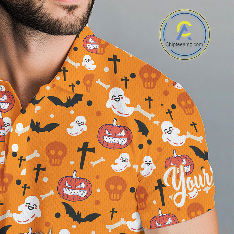 Personalized funny orange Halloween pattern mens golf polo shirts best mens golf wears NQS10314