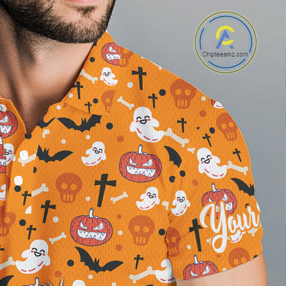 Personalized funny orange Halloween pattern mens golf polo shirts best mens golf wears NQS10314