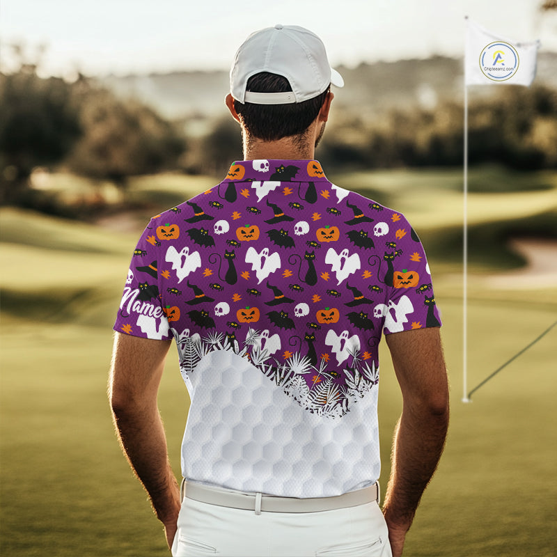 Personalized funny purple Halloween pattern mens golf polo shirts best mens golf wears NQS10315
