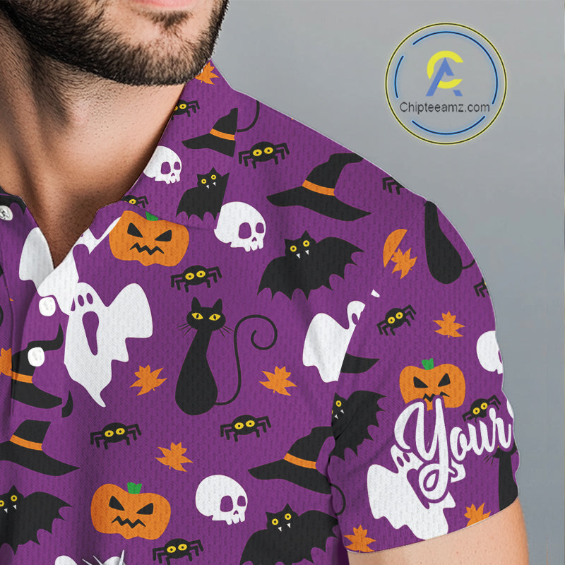 Personalized funny purple Halloween pattern mens golf polo shirts best mens golf wears NQS10315