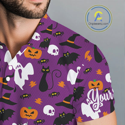 Personalized funny purple Halloween pattern mens golf polo shirts best mens golf wears NQS10315