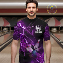 Load image into Gallery viewer, Men&#39;s bowling Quarter Zip shirts Custom purple lightning thunder Bowling Team Jersey, gift for Bowlers NQS6220