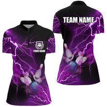 Load image into Gallery viewer, Womens bowling Quarter Zip shirt Custom purple lightning thunder Bowling Team Jersey, gift for Bowlers NQS6220