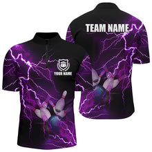 Load image into Gallery viewer, Men&#39;s bowling Quarter Zip shirts Custom purple lightning thunder Bowling Team Jersey, gift for Bowlers NQS6220