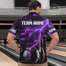 Load image into Gallery viewer, Purple Lightning Thunder Black Bowling Polo, 1/4 zip Shirt for Men custom storm bowling team jerseys NQS10528