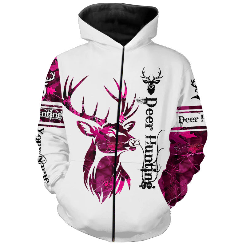 Deer hunting pink camouflage Customized Name 3D All Over Printed Shirts, Personalized Hunting gifts NQS1052