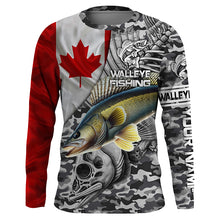Load image into Gallery viewer, Canadian Flag Walleye Ice Fishing camo Custom long sleeve performance Walleye Fishing shirt jerseys NQS6706