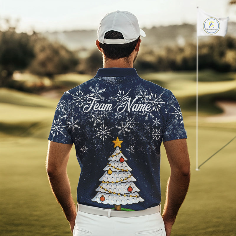 Funny Christmas Tree snowflake Mens Golf Polo shirts Custom mens christmas golf shirts | Blue Navy NQS10952