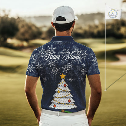 Funny Christmas Tree snowflake Mens Golf Polo shirts Custom mens christmas golf shirts | Blue Navy NQS10952