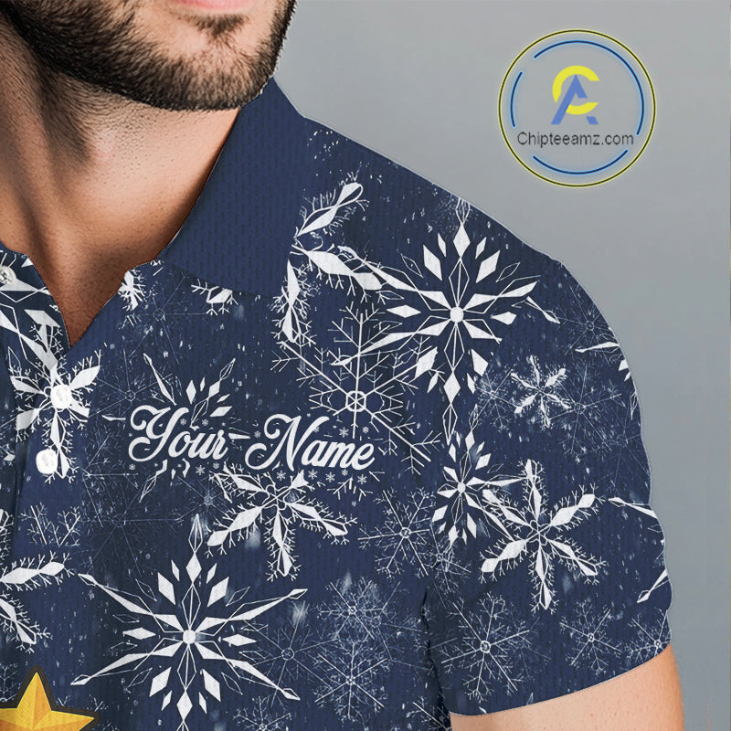 Funny Christmas Tree snowflake Mens Golf Polo shirts Custom mens christmas golf shirts | Blue Navy NQS10952
