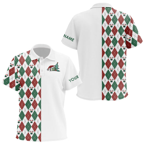 Christmas Kid golf polo shirts custom red, white, green argyle pattern golf gifts NQS9038