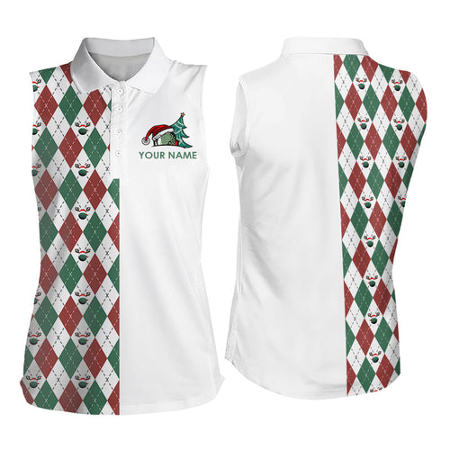 Christmas Women Sleeveless polo Shirts custom red, white, green argyle pattern golf gifts NQS9038