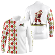 Load image into Gallery viewer, Christmas Mens golf polo shirts custom red, white, green argyle pattern Santa golfer Xmas golf gifts NQS9039