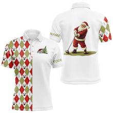 Load image into Gallery viewer, Christmas Mens golf polo shirts custom red, white, green argyle pattern Santa golfer Xmas golf gifts NQS9039