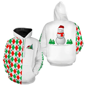 Christmas Golf Hoodies custom red, white, green argyle pattern snowman golf ball Xmas gifts NQS9040