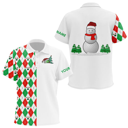 Christmas Kid golf polo shirts custom red, white, green argyle pattern snowman golf ball Xmas gifts NQS9040